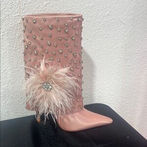 Chic Pink Embellished Heeled Boots
